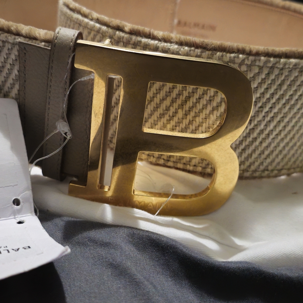 Balmain Gold Buckle Tan Belt